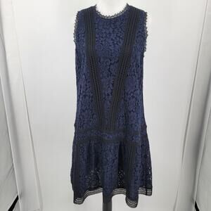 Gianni Bini Dress Womens Large Blue Black Lace Lined